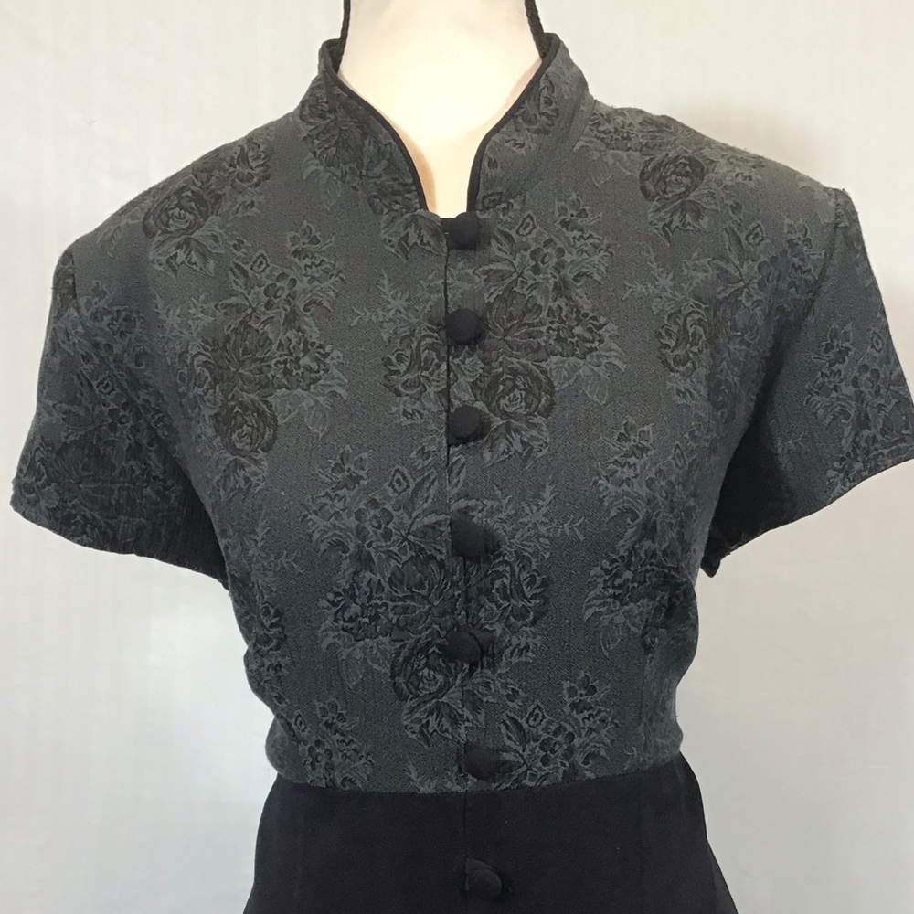 All that Jazz Vintage Womens Maxi Dress Size L Floral Shoulder Pads Button Goth - Picture 9 of 16